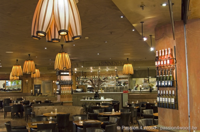 Binnenhof - group of several Cotton lights in restaurant - 2 types of wood used